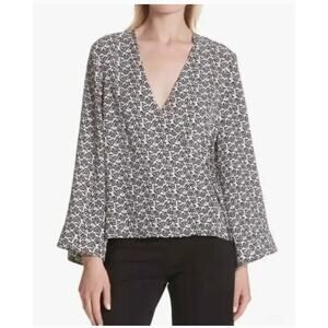A.L.C. Ray Silk Wrap Top Womens 12 Black White Floral